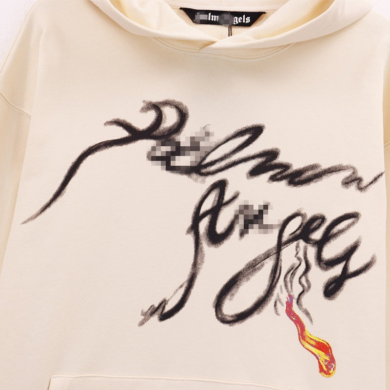 Palm Angels Hoodie Smoke Letter Flame Print Hooded Sweater
